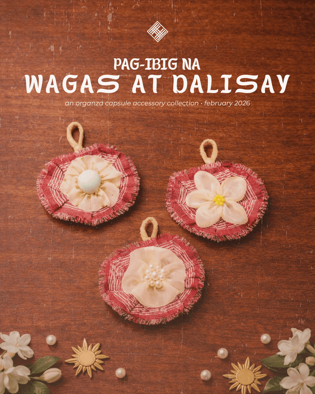 Wagas at Dalisay 3-Piece Brooches & Pins (Sampaguita, Araw, at Perlas)